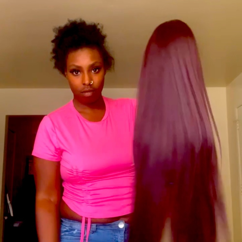 100 % human hair lace wig purple and pink